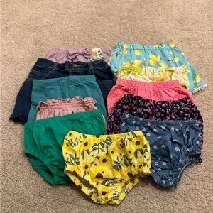 Lot of 11 Assorted Baby Girl Summer Bloomers / Shorts Size 12 Months